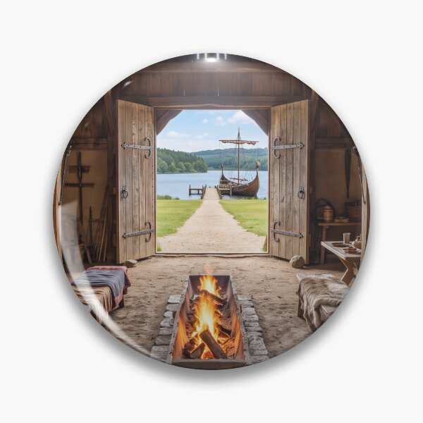Artikelvorschau, Nordisches Wikinger-Langhaus, Kamin im Inneren entworfen und verkauft von Adventure Ambience Studio.