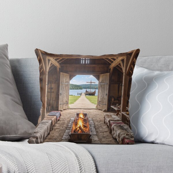 Item preview, Interior de una casa comunal vikinga nórdica con chimenea designed and sold by Adventure Ambience Studio.