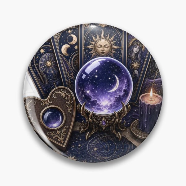 Item preview, Tarot Cards Ouija Planchette and Crystal Ball Occult Divination Emblem designed and sold by StickyGuys.