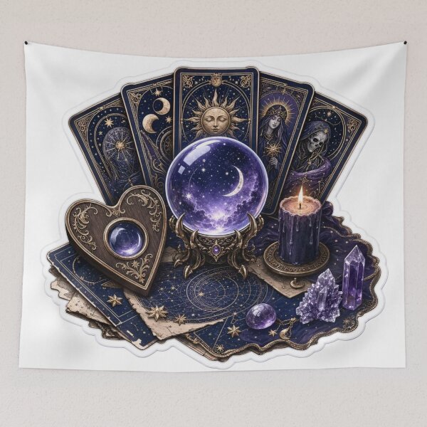 Item preview, Tarot Cards Ouija Planchette and Crystal Ball Occult Divination Emblem designed and sold by StickyGuys.