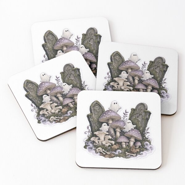 Item preview, Haunted Graveyard Mushrooms with Tiny Ghosts and Crooked Headstones designed and sold by StickyGuys.