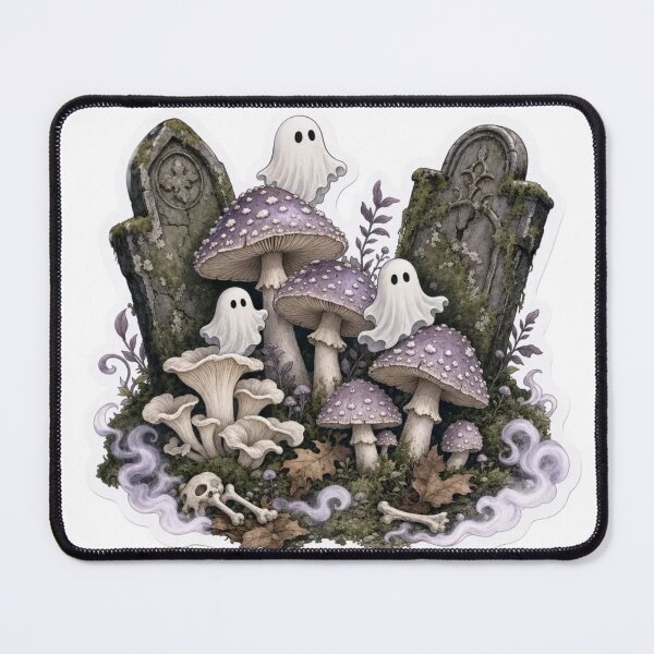 Item preview, Haunted Graveyard Mushrooms with Tiny Ghosts and Crooked Headstones designed and sold by StickyGuys.