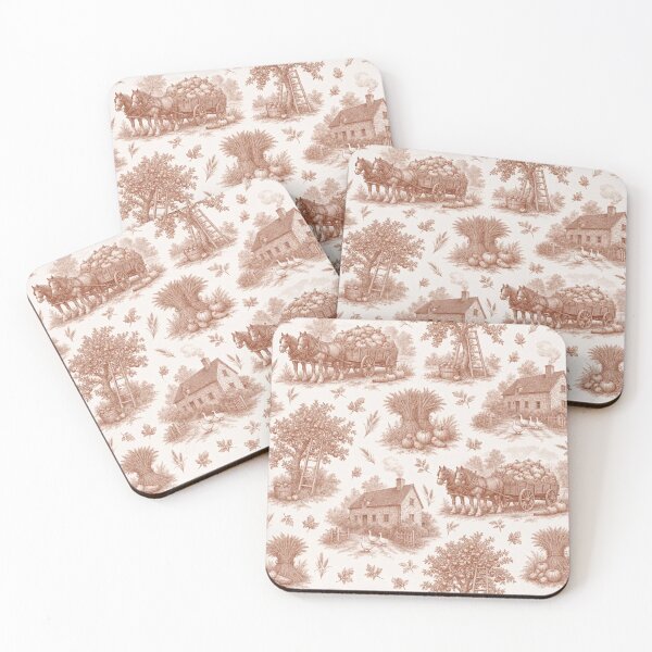 Item preview, Cozy Autumn Harvest Toile with Pumpkin Wagons Wheat and Farmhouses designed and sold by StickyGuys.