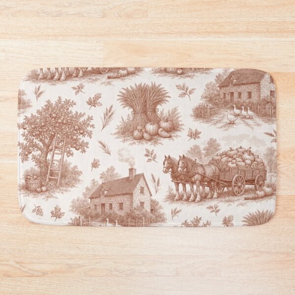 Item preview, Cozy Autumn Harvest Toile with Pumpkin Wagons Wheat and Farmhouses designed and sold by StickyGuys.