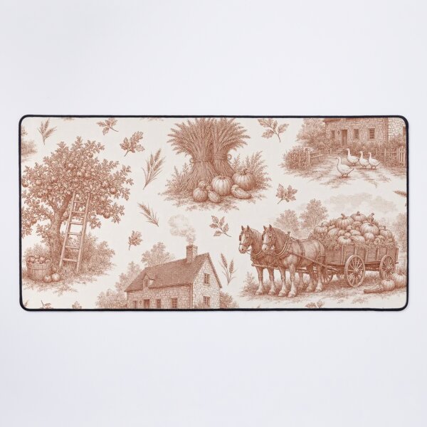 Item preview, Cozy Autumn Harvest Toile with Pumpkin Wagons Wheat and Farmhouses designed and sold by StickyGuys.