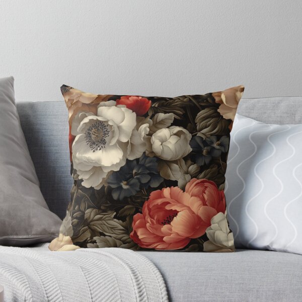 Item preview, Vintage Moody Floral Pattern with Coral Peonies and White Anemones designed and sold by TremainDigital.