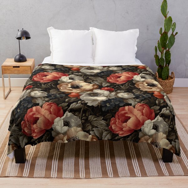 Item preview, Vintage Moody Floral Pattern with Coral Peonies and White Anemones designed and sold by TremainDigital.