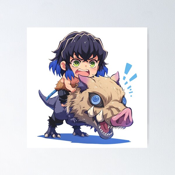 Item preview, Inosuke Hashibira Demon Slayer Wild Chibi Boar Charge designed and sold by Dashsopaner.