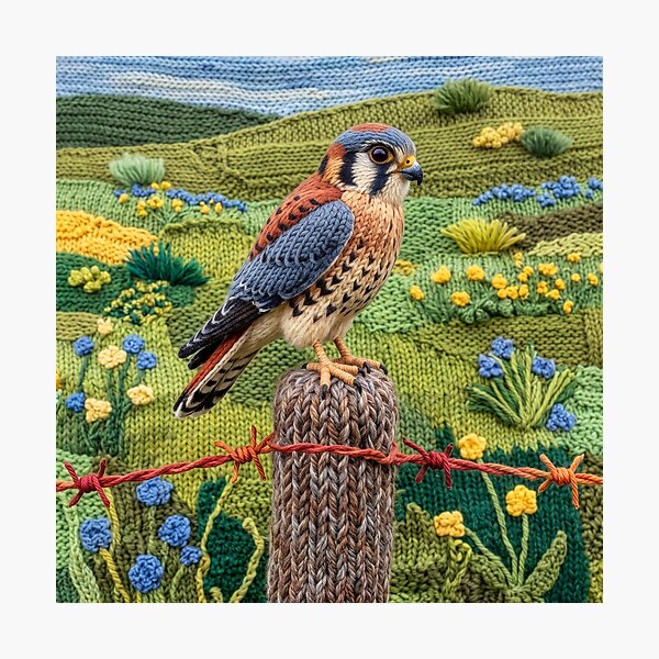 Item preview, Yarn Kestrel on a Fence Post designed and sold by Tridentulus.