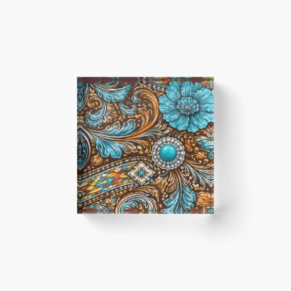 Item preview, Southwest (Faux) Tooled Leather With Turquoise-Blue Accents designed and sold by DEC02.