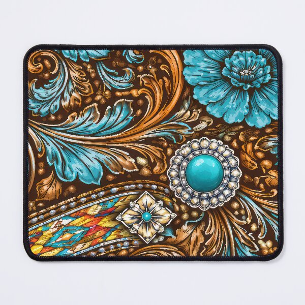 Item preview, Southwest (Faux) Tooled Leather With Turquoise-Blue Accents designed and sold by DEC02.