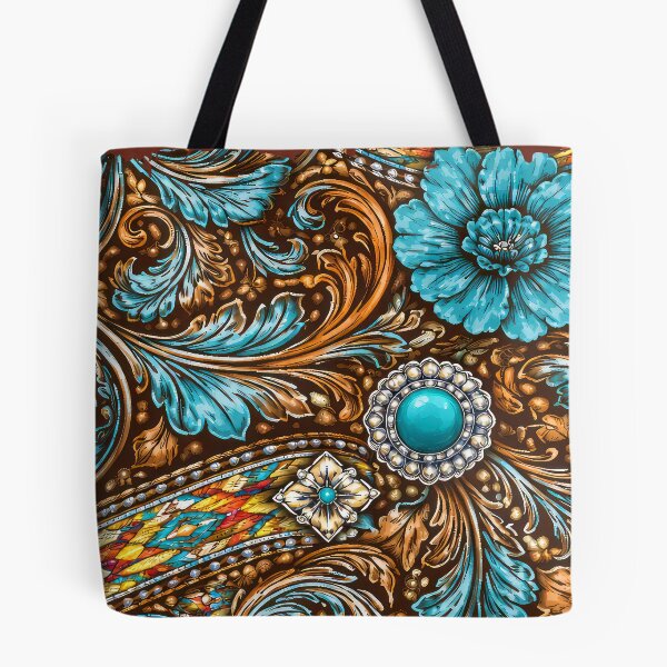 Item preview, Southwest (Faux) Tooled Leather With Turquoise-Blue Accents designed and sold by DEC02.