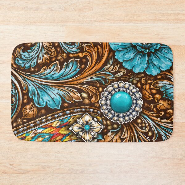 Item preview, Southwest (Faux) Tooled Leather With Turquoise-Blue Accents designed and sold by DEC02.