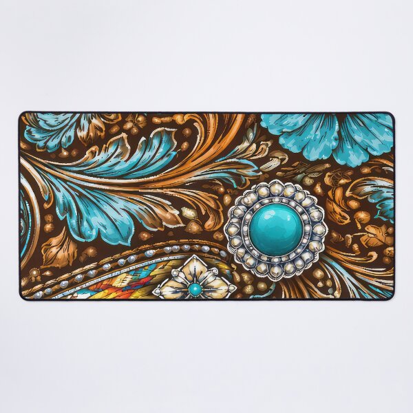 Item preview, Southwest (Faux) Tooled Leather With Turquoise-Blue Accents designed and sold by DEC02.