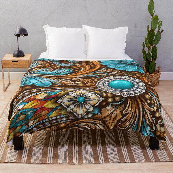 Item preview, Southwest (Faux) Tooled Leather With Turquoise-Blue Accents designed and sold by DEC02.