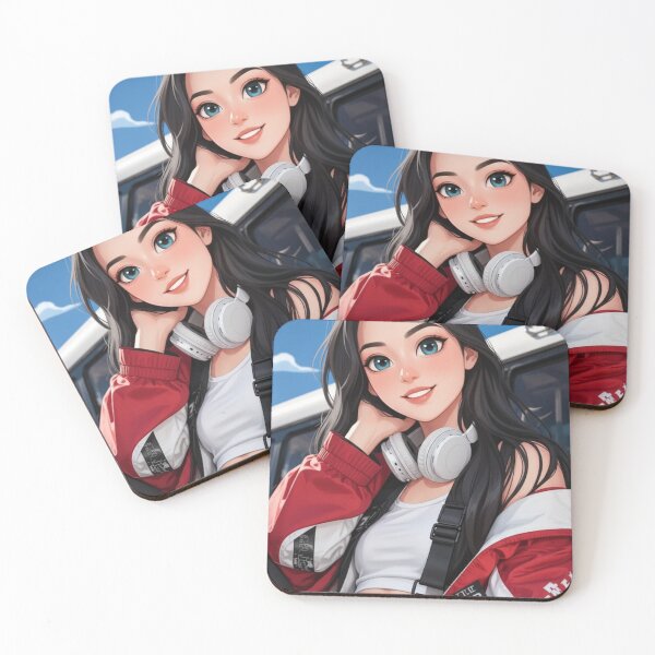 Item preview, Anime Girl in Red Streetwear Jacket with Headphones designed and sold by Golden_Pixel_Paper.