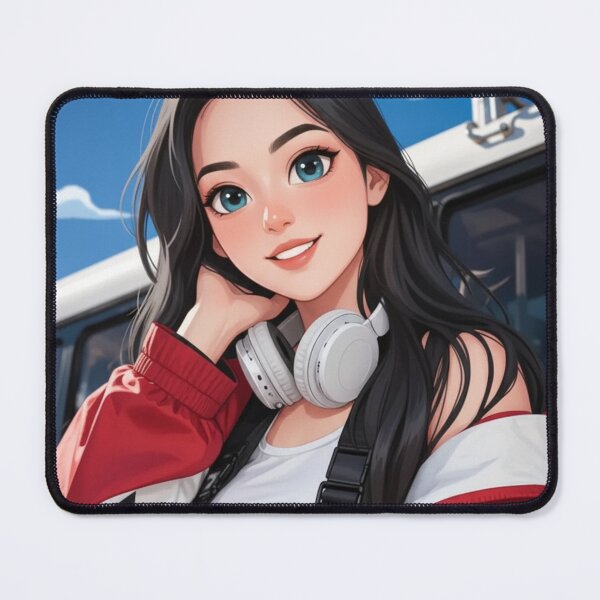 Item preview, Anime Girl in Red Streetwear Jacket with Headphones designed and sold by Golden_Pixel_Paper.