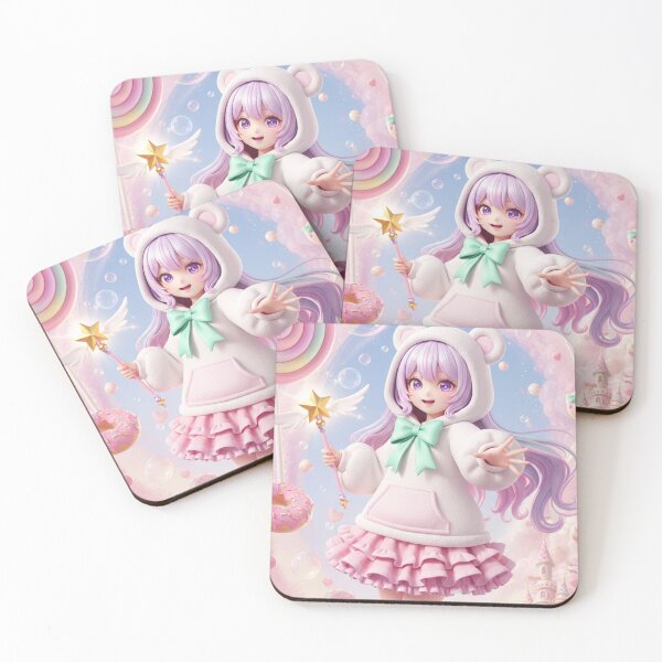 Item preview, Cute Anime Girl in Bear Hoodie in Pastel Candy Land designed and sold by Golden_Pixel_Paper.