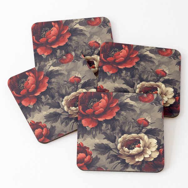 Item preview, Vintage Crimson and Ivory Peony Floral Pattern with Dramatic Botanical Elegance designed and sold by TremainDigital.