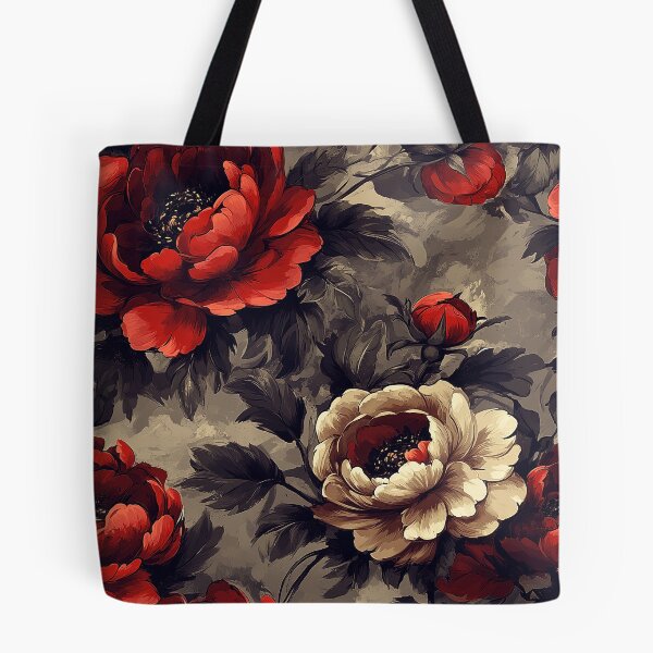 Item preview, Vintage Crimson and Ivory Peony Floral Pattern with Dramatic Botanical Elegance designed and sold by TremainDigital.