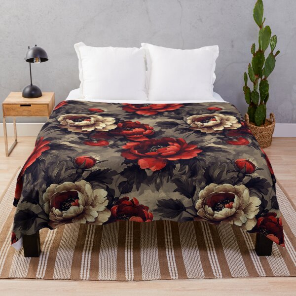 Item preview, Vintage Crimson and Ivory Peony Floral Pattern with Dramatic Botanical Elegance designed and sold by TremainDigital.