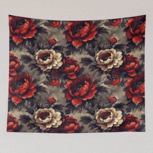 Item preview, Vintage Crimson and Ivory Peony Floral Pattern with Dramatic Botanical Elegance designed and sold by TremainDigital.