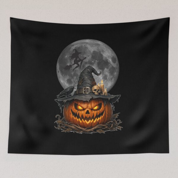 Item preview, Spooky Pumpkin Witch with Full Moon Silhouette designed and sold by DeliaDesignsCo.