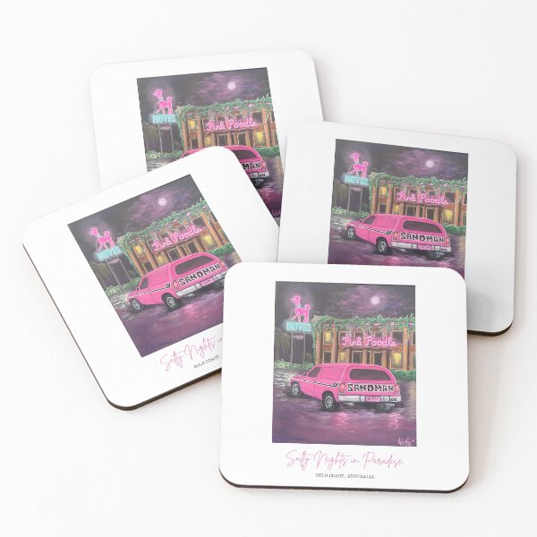 Item preview, Salty Nights In Paradise - Pink Poodle Motel Surfers Paradise Nostalgia Art designed and sold by Imagine Ink Design Studio.
