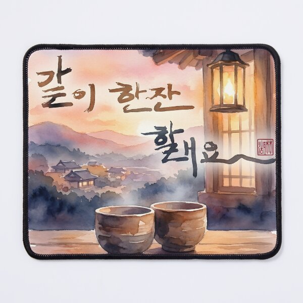 Item preview, Traditional Korean Sunset Tea Watercolor Painting designed and sold by K-Brush.
