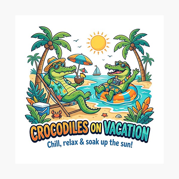 Item preview, Crocodiles On Vacation Funny Summer Tropical Beach Art designed and sold by rich-moda.