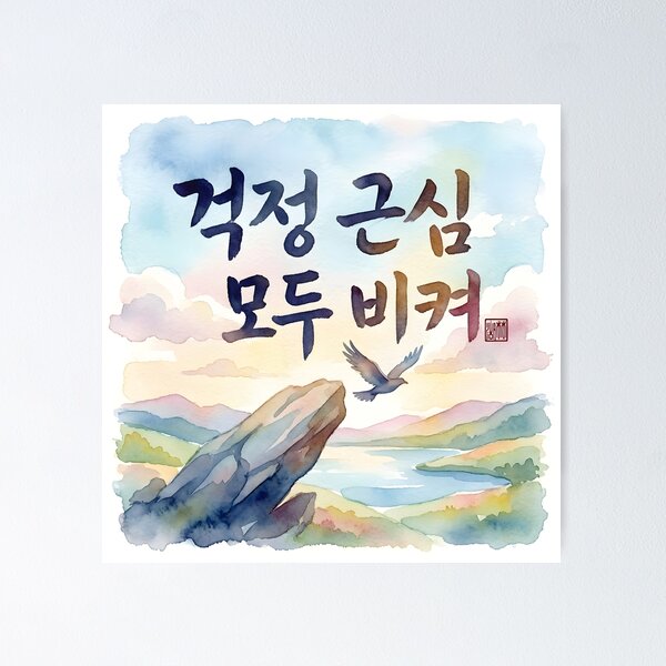 Item preview, Uplifting Korean Calligraphy Watercolor Landscape designed and sold by K-Brush.