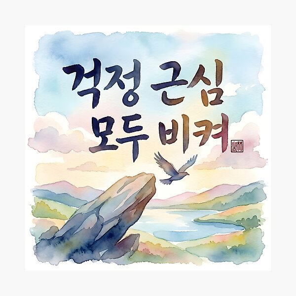 Item preview, Uplifting Korean Calligraphy Watercolor Landscape designed and sold by K-Brush.
