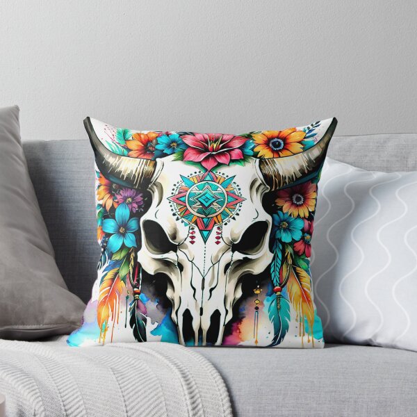 Item preview, Native American Bull Skull Flowers And Feathers Art designed and sold by DEC02.
