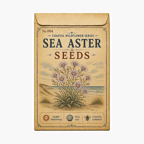 Item preview, Vintage Seed Packet PRINT ONLY NOT REAL- Sea Aster Coastal Wildflowers Series 004 designed and sold by Beachy.