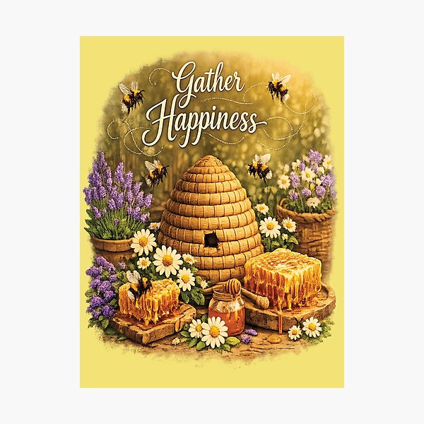 Item preview, Gather Happiness Wildflower Floral  Bee Art designed and sold by Mindful56.