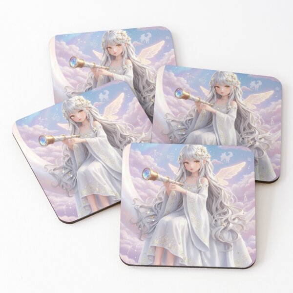 Item preview, Anime Angel Girl on Crescent Moon with Telescope designed and sold by Golden_Pixel_Paper.