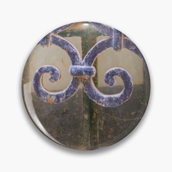 Item preview, Wrought Iron Window Grill With Ornate Scrollwork And Weathered Blue Paint Close-Up designed and sold by Nmallia.