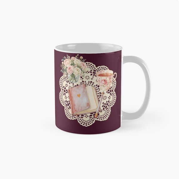 Item preview, Aesthetic Vintage Journal Tea Cup and Pink Roses Watercolor designed and sold by Akira Design Store.
