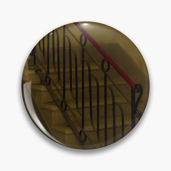 Item preview, Moody Vintage Staircase With Red Handrail and Ornate Iron Railing in Abandoned Interior designed and sold by Nmallia.