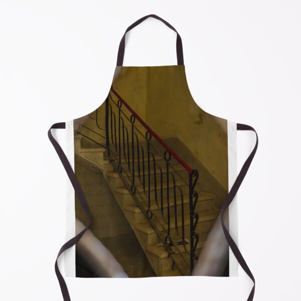 Item preview, Moody Vintage Staircase With Red Handrail and Ornate Iron Railing in Abandoned Interior designed and sold by Nmallia.