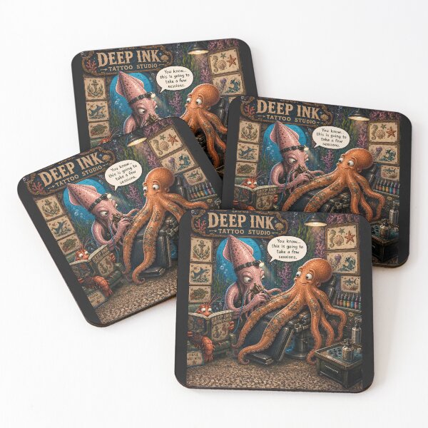 Item preview, Deep Ink Tattoo Studio | Funny Squid & Octopus Tattoo Artist Cartoon | Chrome & Critters designed and sold by AnimalMarvels.
