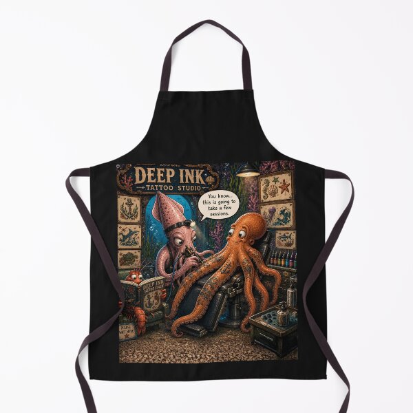 Item preview, Deep Ink Tattoo Studio | Funny Squid & Octopus Tattoo Artist Cartoon | Chrome & Critters designed and sold by AnimalMarvels.