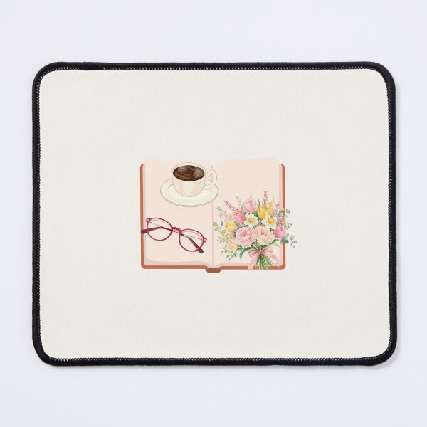 Item preview, Open Book Coffee Cup Glasses and Spring Flower Bouquet Art designed and sold by Akira Design Store.