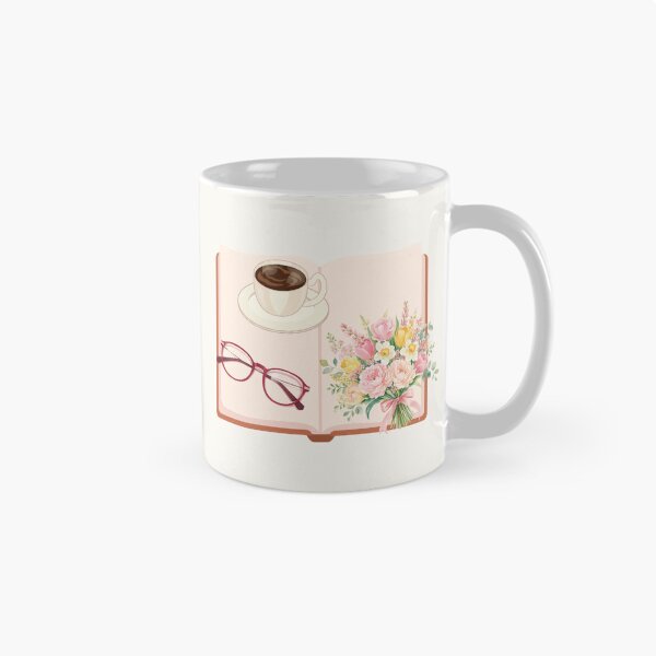 Item preview, Open Book Coffee Cup Glasses and Spring Flower Bouquet Art designed and sold by Akira Design Store.