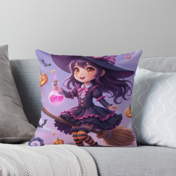 Item preview, Cute Anime Witch Riding Broomstick with Halloween Potion designed and sold by Golden_Pixel_Paper.