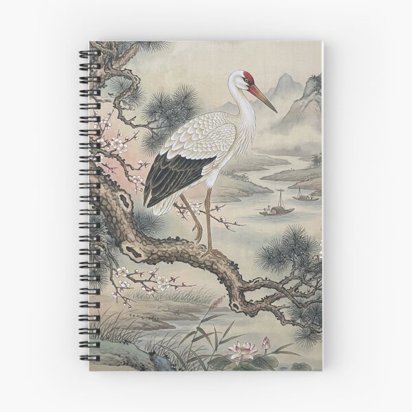 Item preview, Traditional Chinese Ink Wash Painting of an Elegant White Stork designed and sold by OddlySticky.