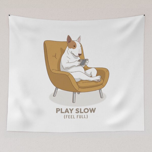 Item preview, Bull Terrier Playing Handheld Video Games Retro Aesthetic designed and sold by COZY VINTAGE animal.