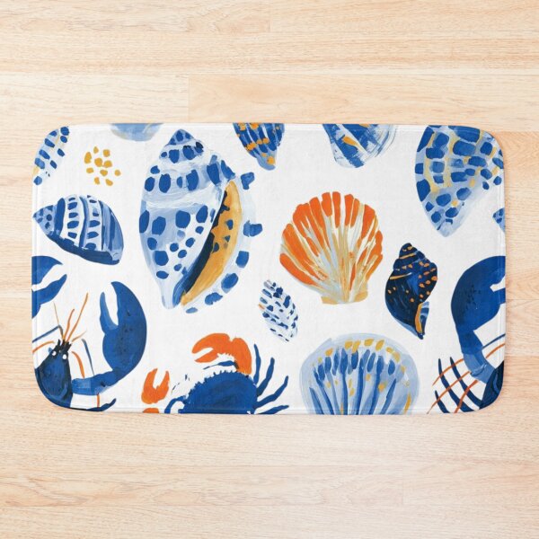 Item preview, Coastal Seashells & Lobsters Pattern | Blue Nautical Marine Life Illustration designed and sold by Ramona-Gliga.