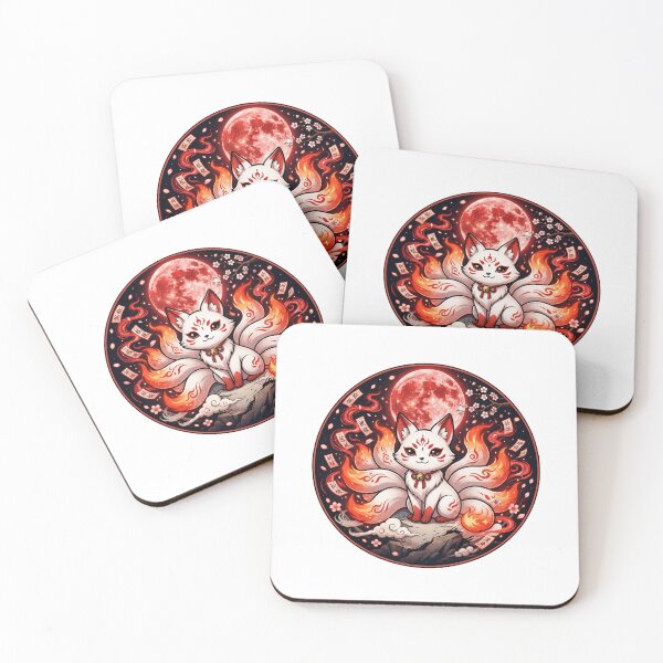 Item preview, Nine-Tailed Kitsune | Kawaii Fox Spirit | Japanese Mythology | Mystic Yokai | Red Moon Sakura | Anime Fantasy | Sacred Fox Guardian designed and sold by MrDev.