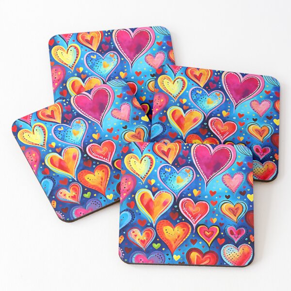 Item preview, Vibrant Red And Yellow Heart Designs On Blue designed and sold by DEC02.